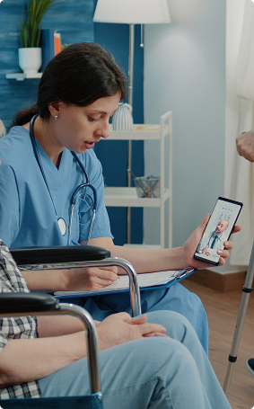 Nurse helping patient on video call
