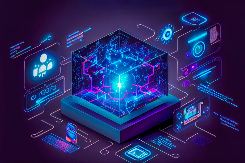 3D render of Metaverse technology background with blockchain net