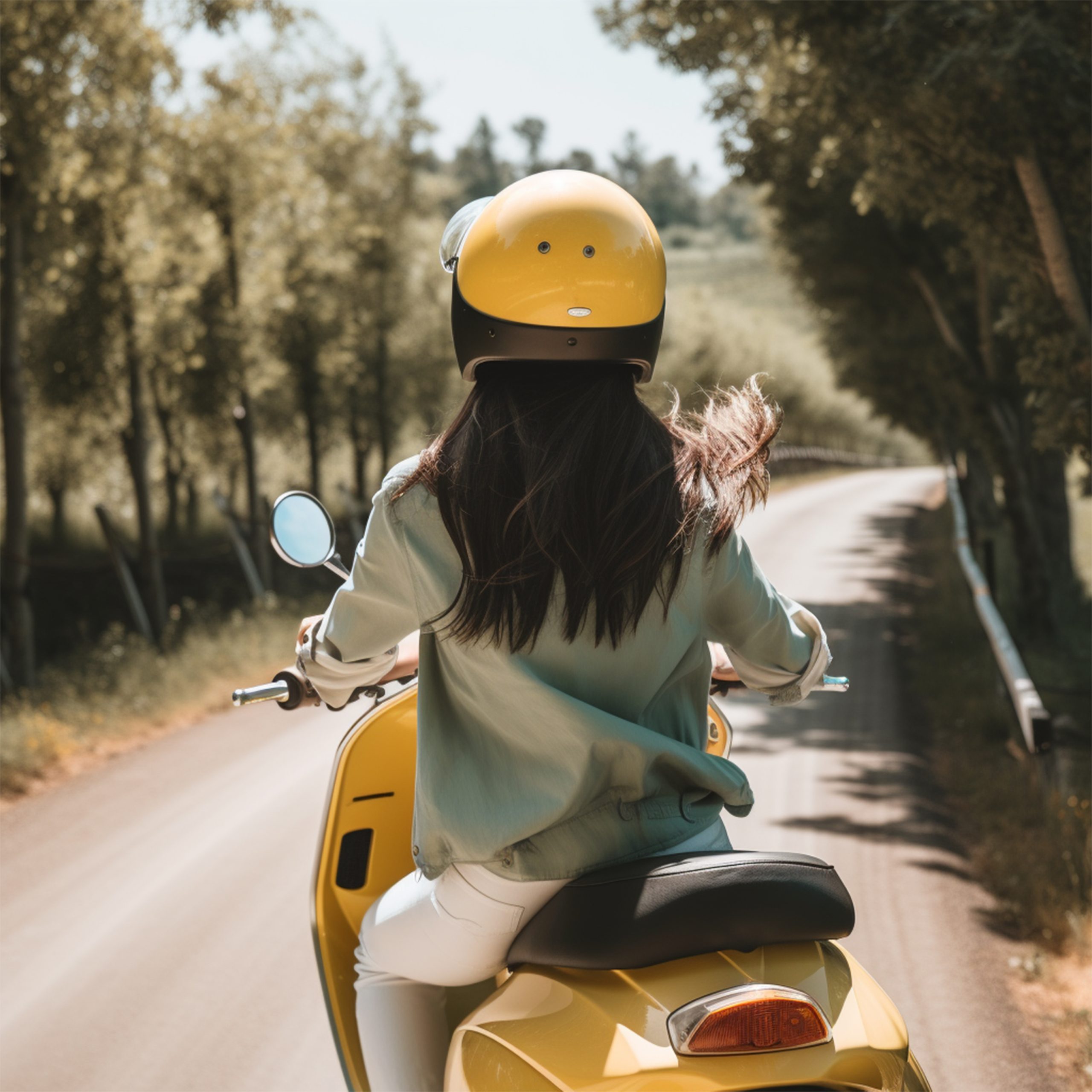 woman-is-riding-yellow-scooter-with-yellow-helmet