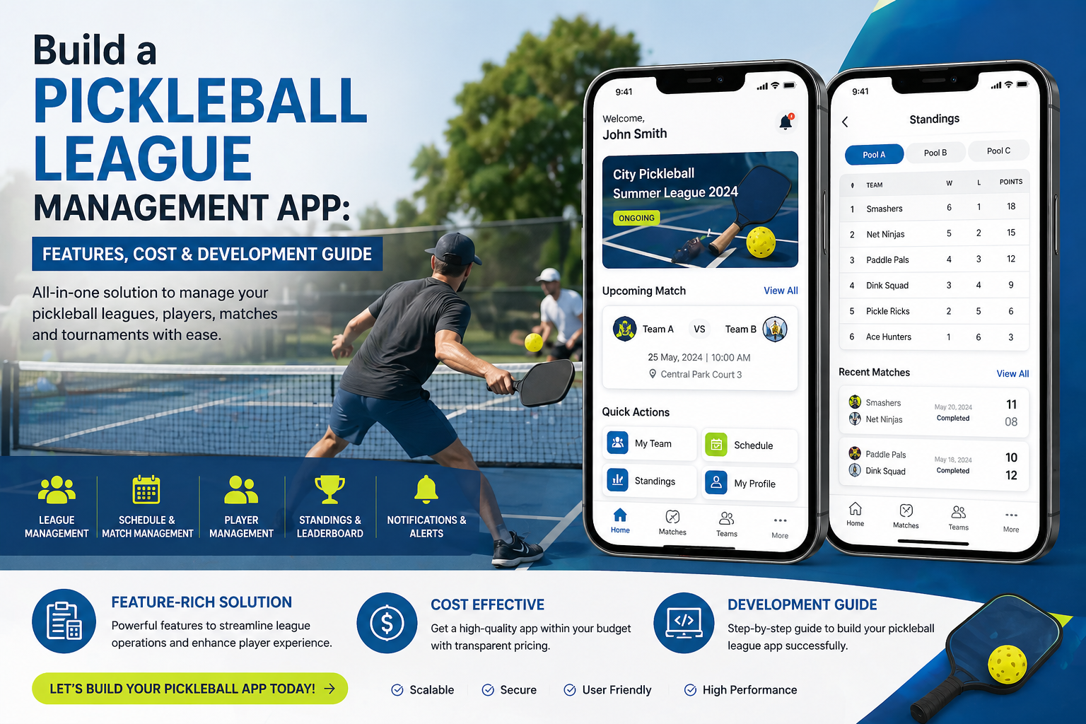 Build a powerful pickleball league management app. Explore key features, development cost, and a complete guide to launch your sports app successfully.